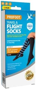 Profoot Flight Compression RIbbed Socks - Unisex - 1 Pair, Knee-High - Travel & Flight Socks - Black Ribbed Socks - UK Size 8-11