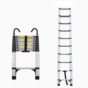 9.5ft Telescoping Ladder, Aluminum Tall Collapsible Ladder with Non Slip Feet and Hooks, Folding Roof Ladder Maximum Capacity of 300 Pounds for Home.