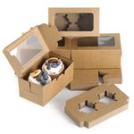 Fippy 50 Pieces Cupcake Boxes 2 Hole with Window and Cardboard, Brown Paper Kraft Cakes Boxes Small Bakery Pastry Boxes for Cupcake Pastry Cookies Desserts, Kraft