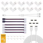 REDTRON LED Light Connector Kit, 10mm RGB LED Connector Includes 10x L Shape Connectors,2M LED Strip Light Extension Cable,4X Strip to Strip Jumpers,5X 4 Pin Male Connectors