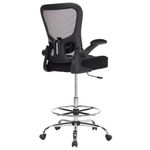 400LBS Drafting Chair, Tall Office Chair with Adjustable Lumbar Support&Footrest Ring, Comfy Extra Deep W-Shape Thicken Cushion, Breathable Mesh Standing High Desk Chair with Padded Flip-up Armrests