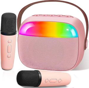 Mini Karaoke Machine for Kids, Toy for Girls Portable Bluetooth Speaker with 2 Wireless Microphones, Fashion Toy Gifts for Christmas Birthday, for 3 4 5 6 7 8+ Year Old Girls Gifts(Pink)