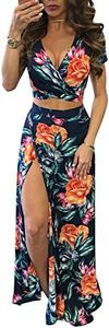 Aro Lora Women's Sexy V Neck Floral Printed Side Slit Two-Piece Maxi Dress Medium Multicolor