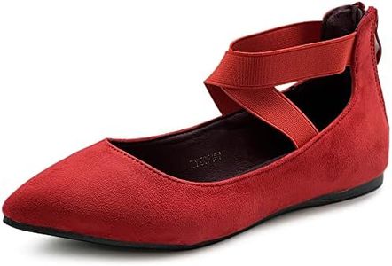 Ollio Women's Faux Suede Elastic Ankle Strap Pointed Toe Ballet Flats F167, Red, 8