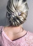 Kercisbeauty Wedding Pink Blue Rhinestones White Flower Hair Comb with Crystal Beads for Brides Bridal Headpiece Prom Hair dress(Silver)