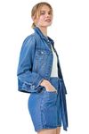 Roman Originals Jean Denim Jacket for Women UK - Ladies 100% Cotton Summer Casual Stretch Crop Smart Utility Trucker Biker Fitted Vintage Light Wash Faded Classic Jeans Work - Blue - Size 20