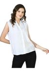 RR Fashion House Women Sleevless Solid Casual Top | Casual Top | Regular Top | Solid Button Front Sleevless Shirt for Women (XX-Large, White)