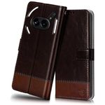 FLIPPED Vegan Leather Flip Case Back Cover for Nothing Phone 2a | Phone 2a Plus (Flexible, Shock Proof | Hand Stitched Leather Finish | Card Pockets Wallet & Stand | Coffee with Brown)