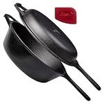 Pre-Seasoned Cast Iron 2-in-1 Multi Cooker - 3-Quart Dutch Oven and Skillet Lid Set Oven Safe Cookware - Use As Dutch Oven and Frying Pan - Indoor and Outdoor Use - Grill, Stovetop, Induction Safe