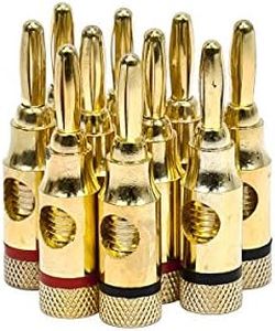 Monoprice 5PRJX74047 Gold Plated Speaker Banana Plugs – 5 Pairs – Open Screw Type, for Speaker Wire, Home Theater, Wall Plates and More