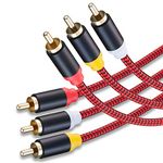 DnGeky Audio Video RCA Cable 2M,3RCA Male to 3RCA Male 24K Gold Plated Composite AV Cable Compatible with Set-Top Box,Speaker,Amplifier,DVD Player and more(6Ft/2M)