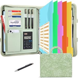 NATISERAUM Portfolio Binder - 3 Ring Binder with Handle, Vegan Leather Business Padfolio Folder with Notepad, Includes 5 Dividers with 10 Pockets for Documents Files
