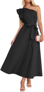 ZESICA Women's Summer One Shoulder Ruffle Dress 2024 Sleeveless Empire Waist Boho Flowy Maxi Dresses, Black