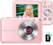 Digital Camera, 2024 Newest FHD 1080P Digital Camera for Kids with 16X Zoom, Flashlight, 32GB Card, 44MP Point and Shoot Camera Compact Small Digital Camera for Teens, Girls, Boys, Students - Pink