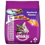 Whiskas Adult (+1 year) Dry Cat Food, Mackerel Flavour, 3kg Pack