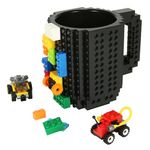 Build-on Brick Coffee Mug, Funny DIY Novelty Cup with Building Blocks Creative Gift for Kids Men Women Xmas Birthday (Black)