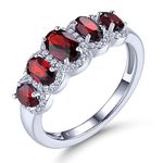 LP LOHASPIE Rings for Women Girls Solid 925 Sterling Silver Natural Chrome Diopside Red Garnet Birthstone Promise Ring Rhodium Plated Cubic Zirconia Fine Jewelry for Birthday (Red, L 1/2)