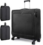 Bukere Rolling Garment Bags with Wheels for Travel, Wheeled Garment Luggage Bag for Men and Women, 4 Spinner Wheels, Separate Suit Compartment, Side-mounted Locks, Checked-Large 26-Inch Suitcase, Black, Luggage With Spinner Wheels