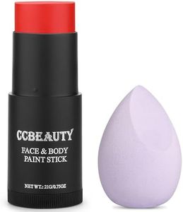 CCbeauty Devil Red Face Paint Stick,Face Painting Kit,Non Toxic SFX Makeup Clown Skull Halloween Costume Cosplay,Professional FX Body Paint Stick,Full Coverage Painting Foundation With Makeup Sponge