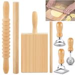 7 Pcs Pasta Making Tools Set Include 1 Gnocchi Board Wood 1 Wooden Cutter 1 Rolling Pin 1 Wood Roller 3 Ravioli Stamp Maker Cutter for Homemade Maker Kitchen Gift Idea