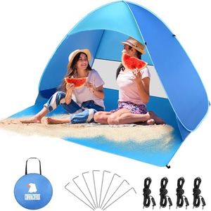 COVACURE Pop Up Tent 2-3 Persons, 165x150x115cm UV Protection Pop Up Beach Tent with 4 Wind Ropes & 8 Nails, Portable & Easy Set Up Outdoor Tent - Shade for Baby, Adults, Kids & Pets
