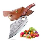 KITORY Meat Cleaver Chef Knife Forged Cleaver Knife Sharp Butcher Boning Knife Heavy Viking Knife 7 Inch, High Carbon Steel Blade, Full Tang, Pearwood Handle, Kitchen Chef Knife for Home, Camping, BBQ