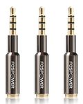 FosPower (3 Pack) 3.5mm Male to Female (4-Conductor TRRS-24K Gold Plated) Auxiliary Stereo Audio Jack Adapter for iPhone, Smartphones, Tablets, Speakers, Microphone & Card Readers