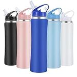 SUPPRUI Insulated Water Bottles,600ml Stainless Steel Water Bottle with Straw,Metal Water Bottle,Double Walled Drink Flasks Leakproof Keep Drinks Hot Cold (Blue)