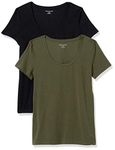 Amazon Essentials Women's 2-Pack Classic-Fit Short-Sleeve Scoopneck T-Shirt, Dark Olive/Black, Medium