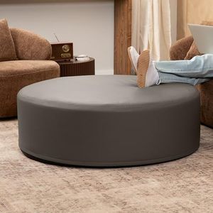 Jaxx Candler Round Couch Ottoman – Oversized Giant Coffee Table Ottoman - Versatile Firm Foam Construction - Kid Safe with Removable Cover, 44”, Premium Faux Leather, Gunmetal