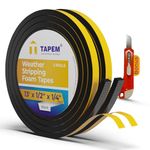 TAPEM Weather Stripping Door Seal 26 ft - 2 Rolls 13' x 1/2" x 1/4" - Black Door Seal Strip - Neoprene Foam Tape - Premium Insulation Tape - Foam Insulation for Doors, Windows, Attic Access, Hatches!