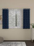 ROSARAHOME Polyester Jacquard Pack of 4 Regular and Sheer Window Grommet Curtains -5 Feet,Dark Blue and White