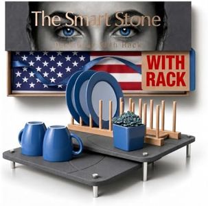 Nested Dish Drying Stone Mat with Bamboo Rack | Large 16"x12" Dish Drying Mat plus 13"x12" Diatomaceous Earth Stone Mat | Expands to 29” x 12” | Premium Stone Mat for Kitchen Counter (Dark Gray)