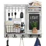 Optyuwah Key Holder for Wall Key Hooks Wall Mounted, Wooden Magazine Holder Wall Key Holder Newspaper Letter Holder Mail Organiser with 10 Hooks, Key Hanger Rack for Entryway Home Office