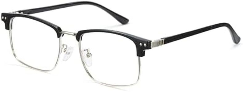 Cyxus Blue Light Glasses Half Rimless Clear Lens Computer Eyeglass Frame for Men (Silver)