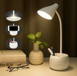 SaleOn Rechargeable Desk Lamp with 3 Color Light Modes, Dual LED Touch Sensor, Dimmable Eye Care Study Light with Phone & Pen Holder, Flexible Gooseneck, USB Charging, White