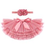 IBTOM CASTLE Baby Girls Layered Elastic Waistband Tutu Skirt with Diaper Cover +Flower Headband Set, Newborn Girls Photo Shoot Prop Outfit Watermelon Pink 0-6 Months