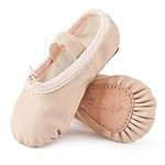 Ballet Shoes Leather Ballet Flats Full Sole Dance Slippers for Girls Toddlers Women Beige 4 UK=37