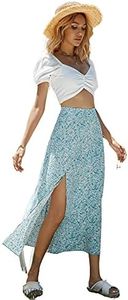 Floerns Women's Boho Floral High Waist Split A Line Midi Skirt Light Blue M