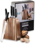 Kitchen Knife Set with Block – Sabatier Professional 5 Piece Razor-Sharp Stainless Steel Knives. Strong Chrome-Molybdenum Cutting Blades, Soft-Grip Handles, Acacia Wood Block, 25 Year Guarantee