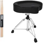 STRICH Saddle Drum Throne Seat, Swivel Adjustable Padded Drum Stool, Heavy Duty Motorcycle Style Widened Drum Chair Guitar Stool with 5A Drumsticks, SDB-30