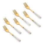 MGeezz Golden Stainless Steel Ceramic Fork Set for Home Kitchen & Restaurant Dinner Table with Ceramic Handle Tableware Noodles Fork (Golden Small Fork Set of 6)