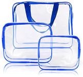 3Pcs Clear Cosmetic Bag Air Travel Plastic Toiletry Pouch, Water Resistant Packing Cubes with Zipper Closure and Carrying Handle for Women Baby Men, Make-up Brush Case Beach Pool Spa Gym Bags