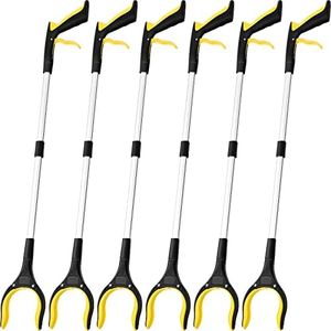 6 Pack Trash Grabber Reacher Tool for Elderly, 32" Foldable Trash Picker Upper Grabber Long Handy Mobility Aids Lightweight Reaching Tool for Pick Up Stick Arm Extension Litter Claw Picker (Yellow)