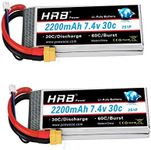 HRB 2pc 2200mAh 7.4V 2S 30C LiPo Battery Pack with XT60 Plug Compatible with Rc Traxxas 1/16 E-Revo VXL Summit Slash Losi 1/14 Mini 8ight and Rc Cars