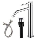 Chrome Tall Bathroom Faucet with Sink Drain and Supply Lines, JXMMP Single Handle Vessel Sink Faucet Chrome Single Hole, Stainless Steel Vessel Faucet JXM1001CP