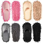 4 Pairs Microfiber Slipper Cleaning Mop Slippers Men Women House Mop Slipper Washable Detachable Mopping Slippers for Office Kitchen Floor Dust Cleaning Tool (Black, Beige, Pink, Gray, Stylish Style)