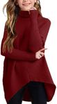 Girls Fall Winter Sweaters Dress Oversized Turtleneck Long Sleeve Casual Knit Jumper High Low Dresses Tops Outfits Wine Red
