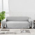 MEETSKY Couch Cover Sofa Covers for 3 Cushion Couch Sofa Slipcovers for Most Shape Sofas Cover Protector Washable Soft Fabric Throw Couch Cover for Living Room(XX-Large: 91" x 134", Light Grey)