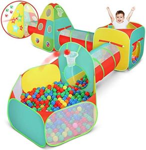 5pc Kids Play Tent for Toddlers Boys & Girls with Ball Pit, Crawl Tunnel, Target Game & Tents, Playhouse Toys, Boys Indoor & Outdoor Play House, Gift for Toddler Boys & Girls, 4 Dart Balls Included